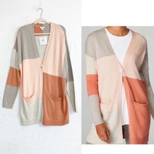 J. Jill Pure Jill Patchwork Color-Block Longline Cardigan Cotton Blend Sz L